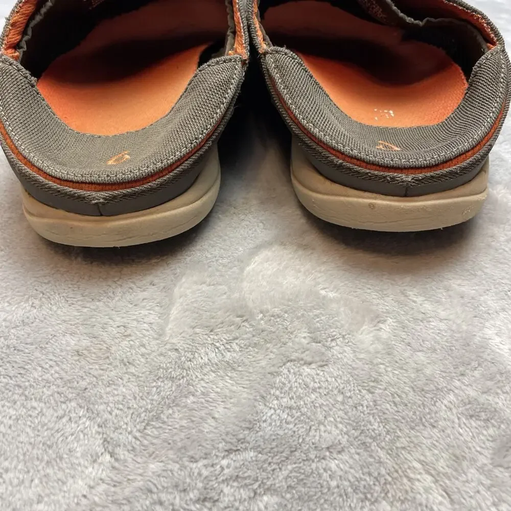 OluKai Mens Moku Pae Boat Shoes Size 10.5 Khaki Gray Mesh Slip On Beach Comfort
